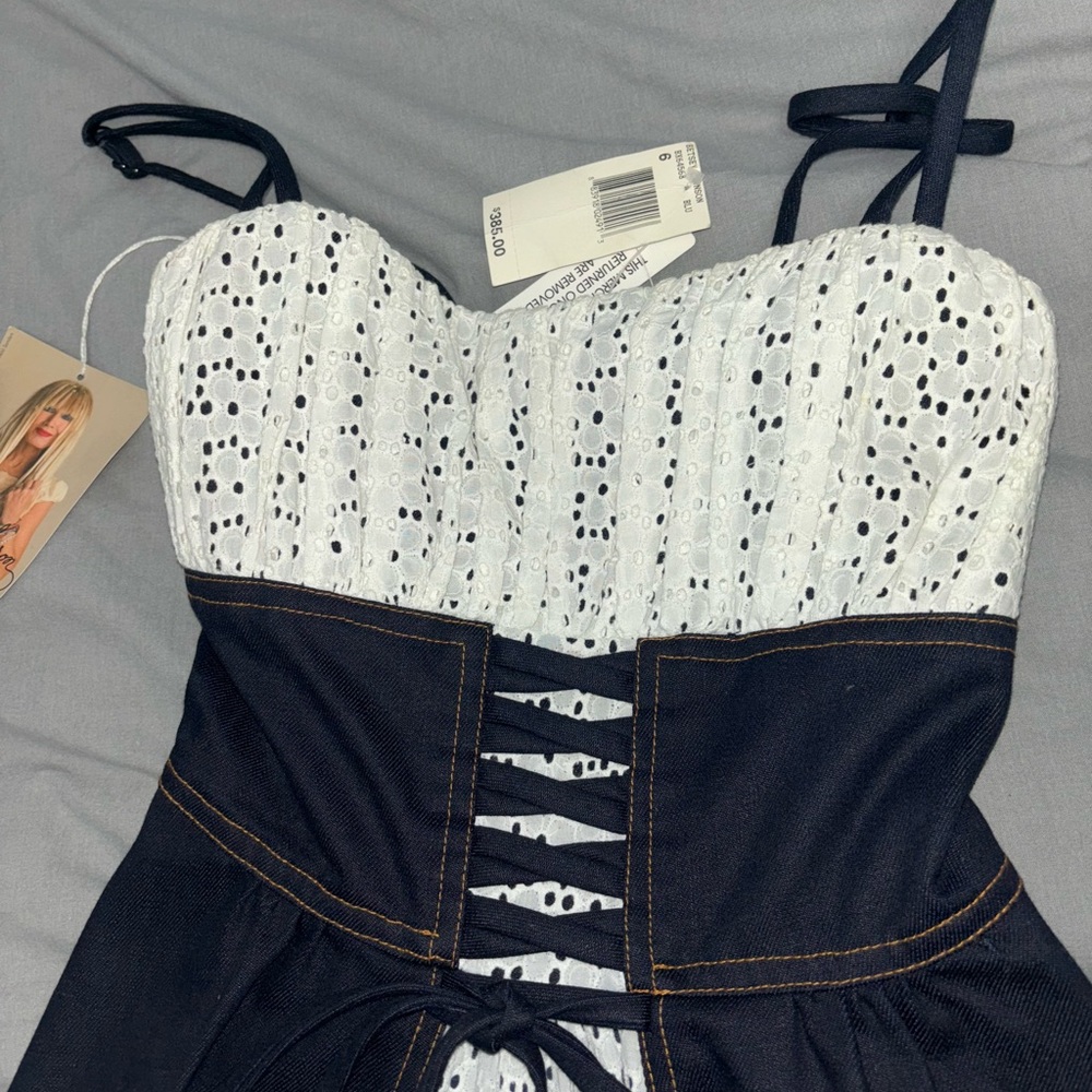 Classic Lace and Denim Betsy Johnson Dress - Picture 3 of 4
